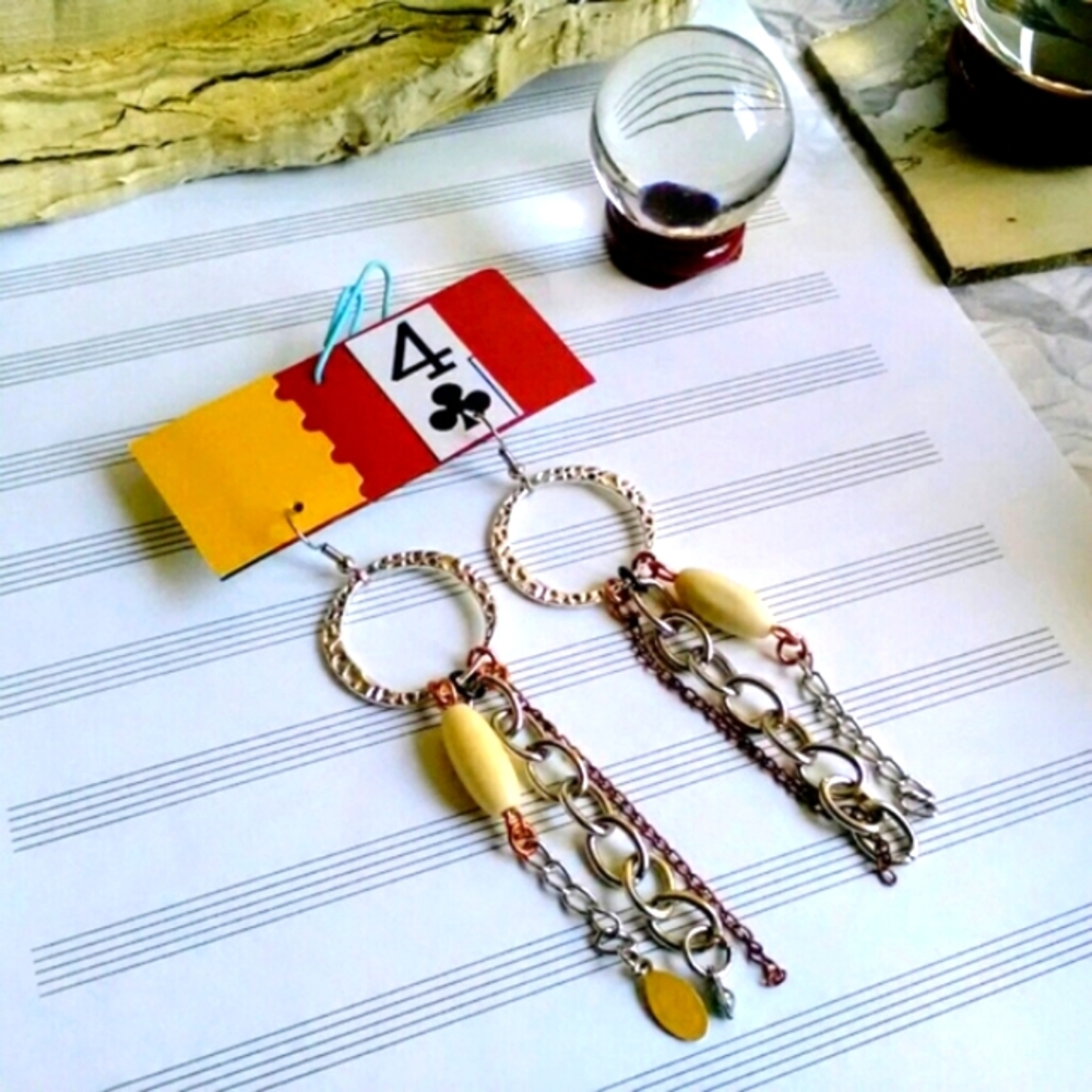 Handmade Earrings, Tibetan Silver Chain Earrings